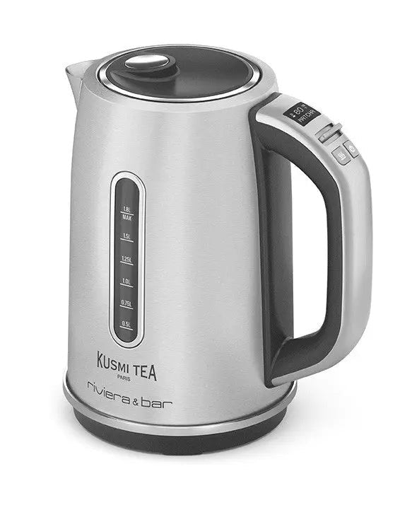 Suggestie voor een alternatieve tekst:
  Roestvrijstalen elektrische waterkoker met digitaal display en ergonomisch handvat.