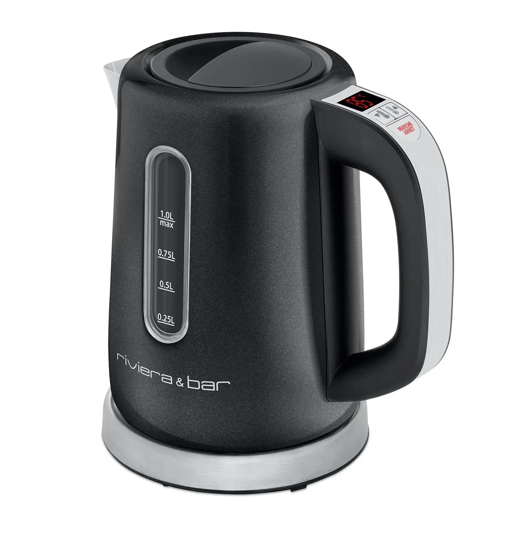 Zwart met zilveren elektrische waterkoker.