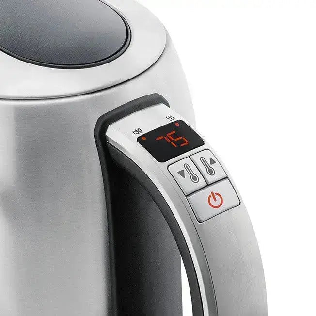 Roestvrijstalen elektrische waterkoker met digitaal display.