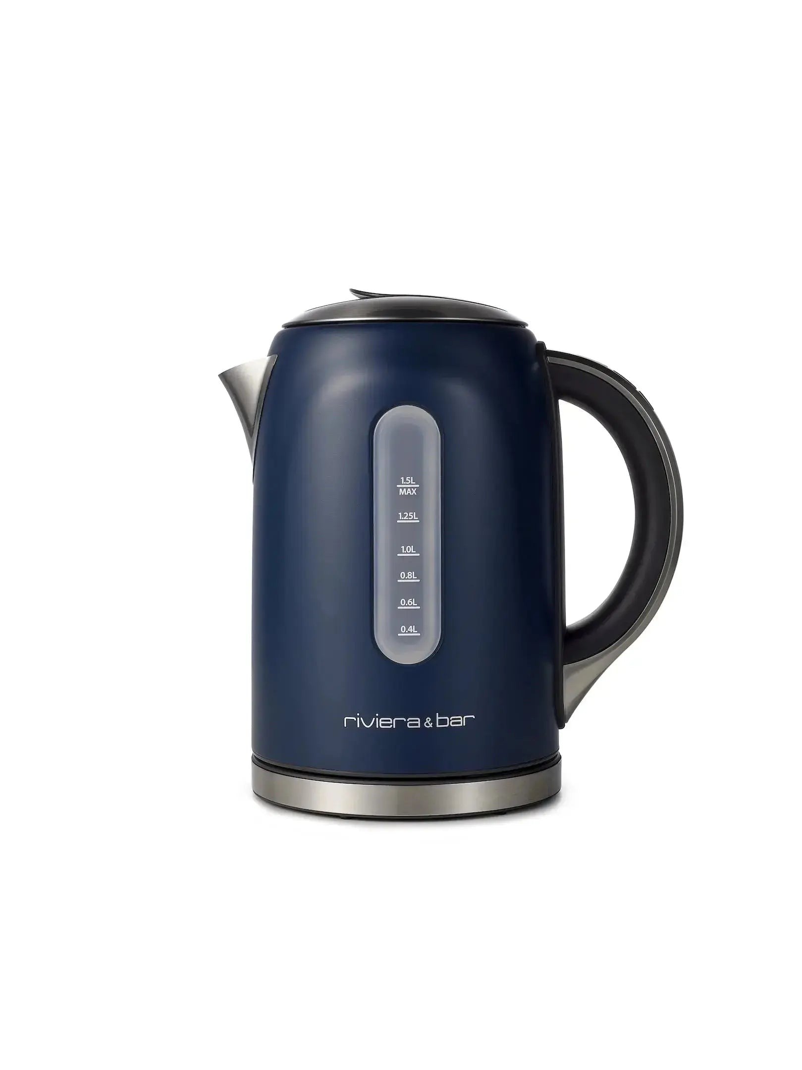 Marineblauwe elektrische waterkoker.