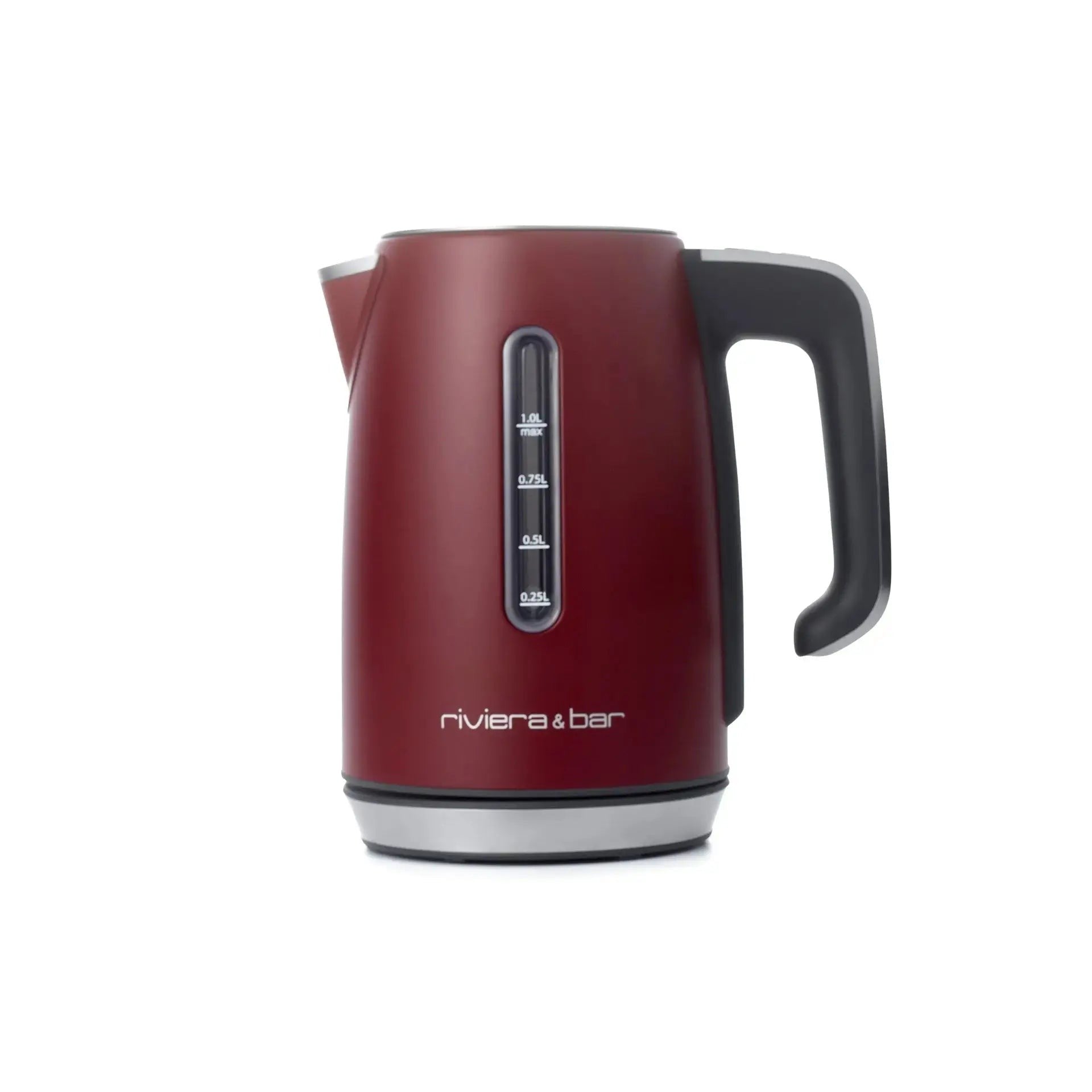 Bordeaux elektrische waterkoker, zwart handvat, waterpeilindicator.