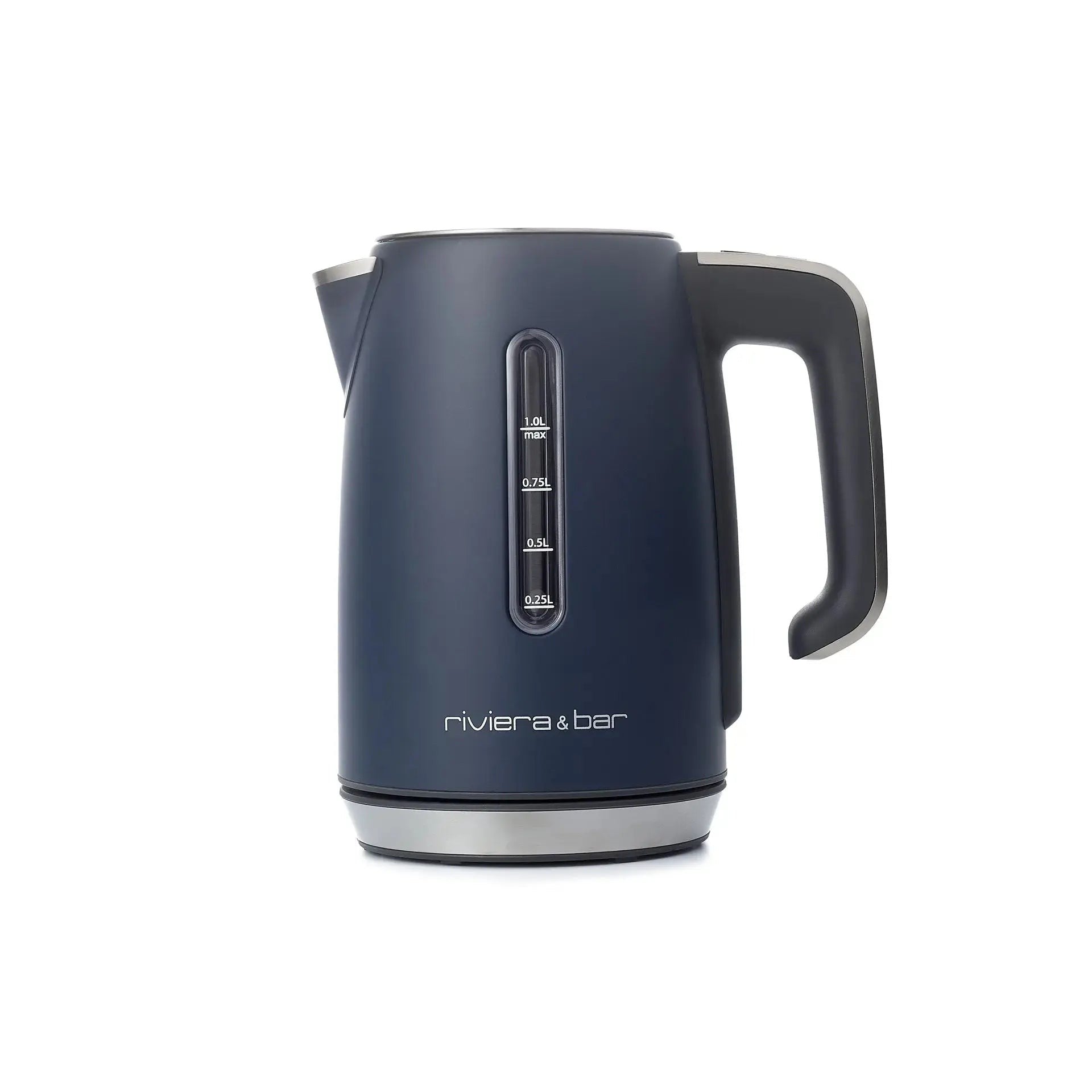 Marineblauwe elektrische waterkoker.