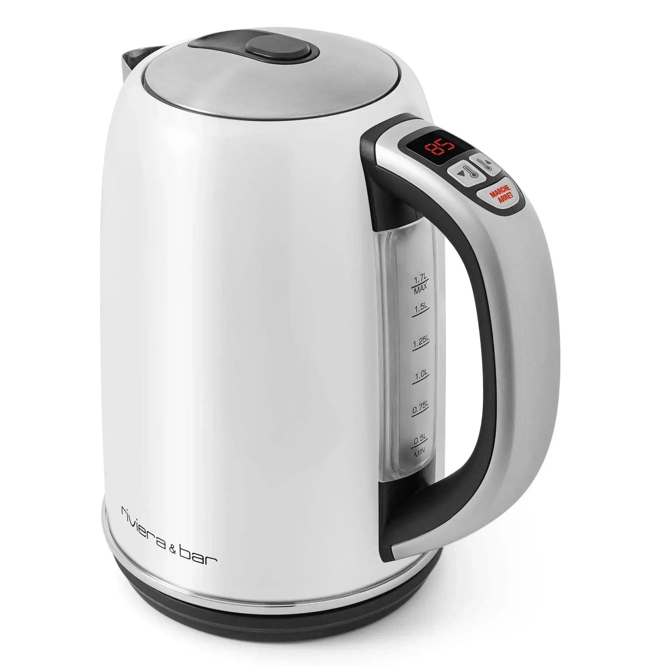 Witte en zilveren waterkoker.