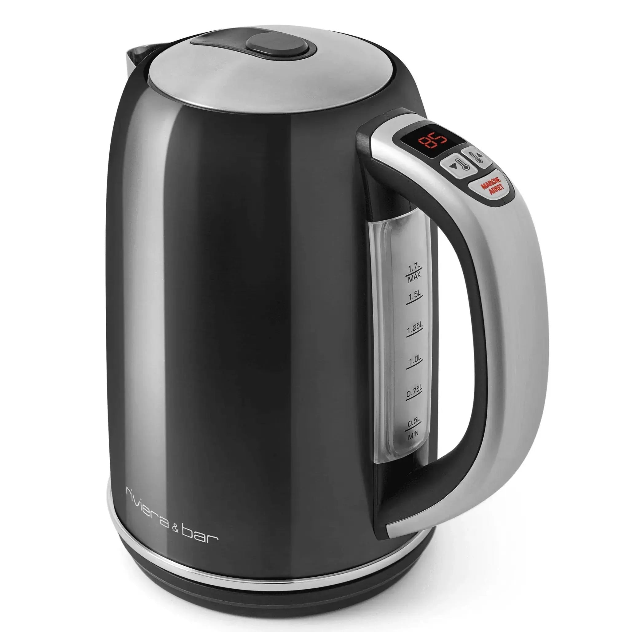 Zwarte en zilveren waterkoker.