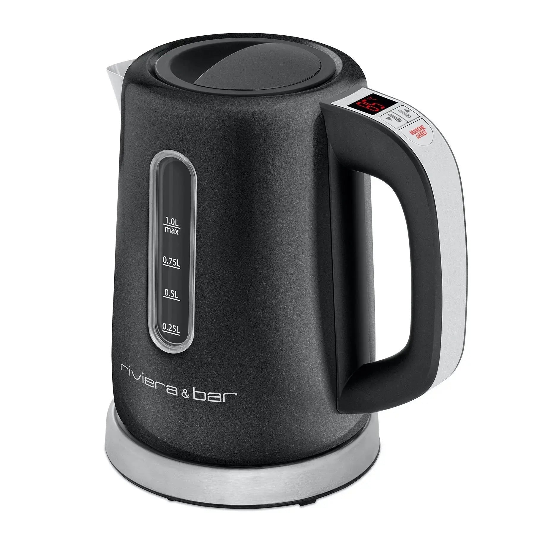 Zwart met zilveren elektrische waterkoker.