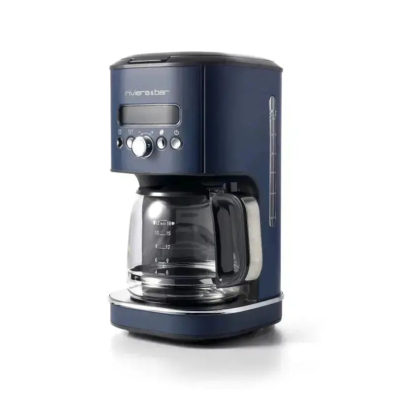 Marineblauw koffiezetapparaat.