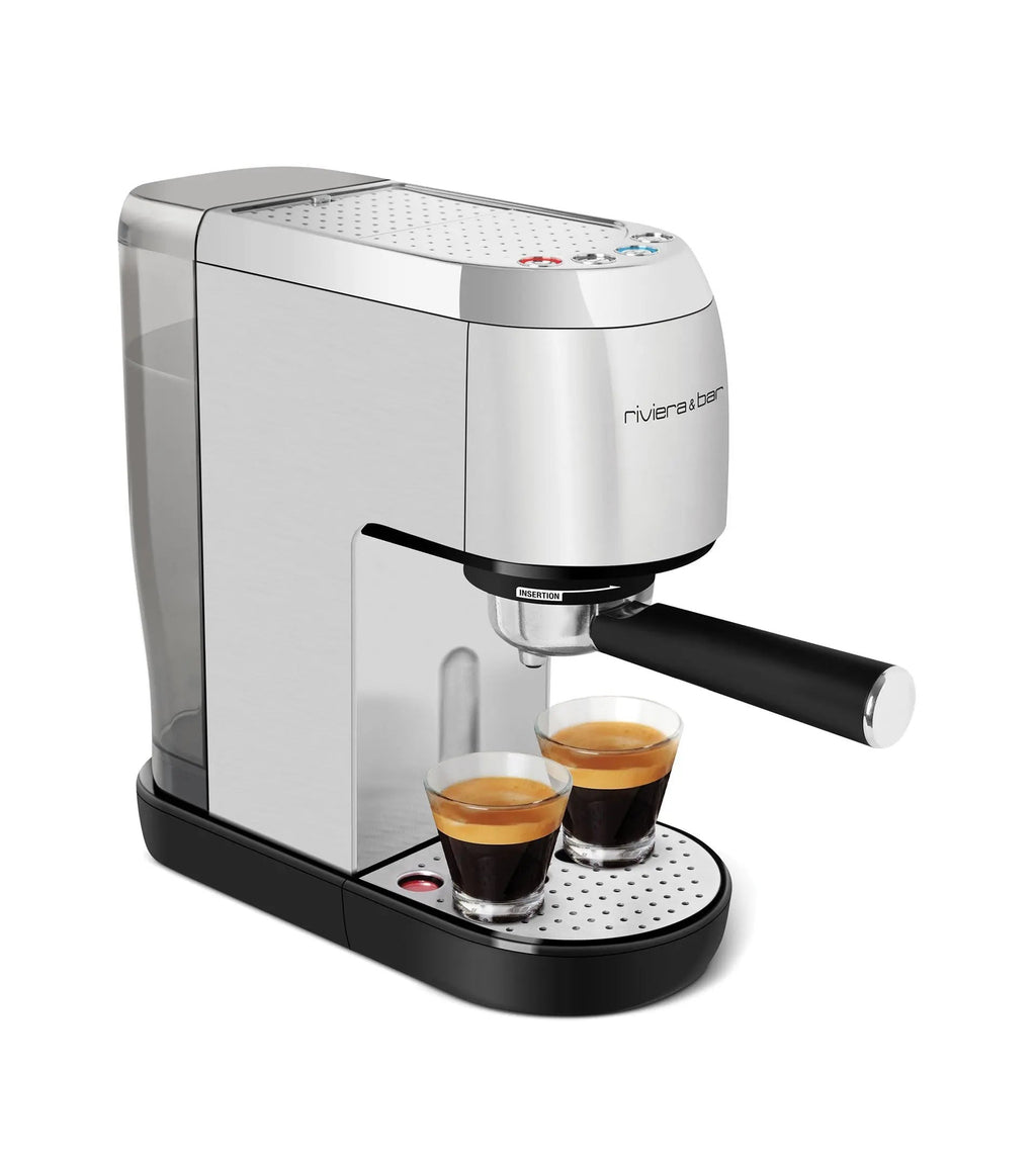 Espressomachine Riviera & Bar in zilver en zwart.