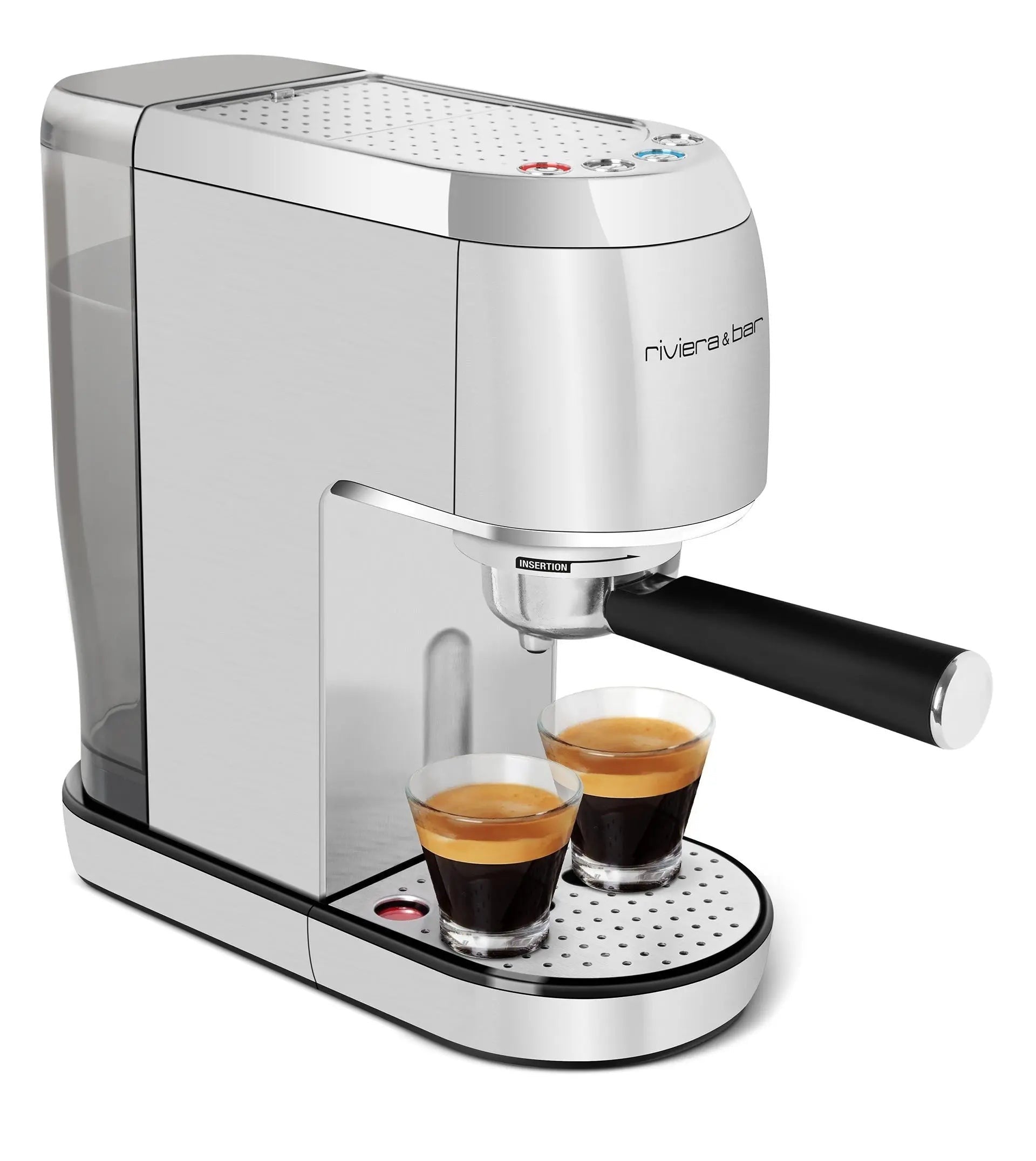 Zilveren espressomachine.