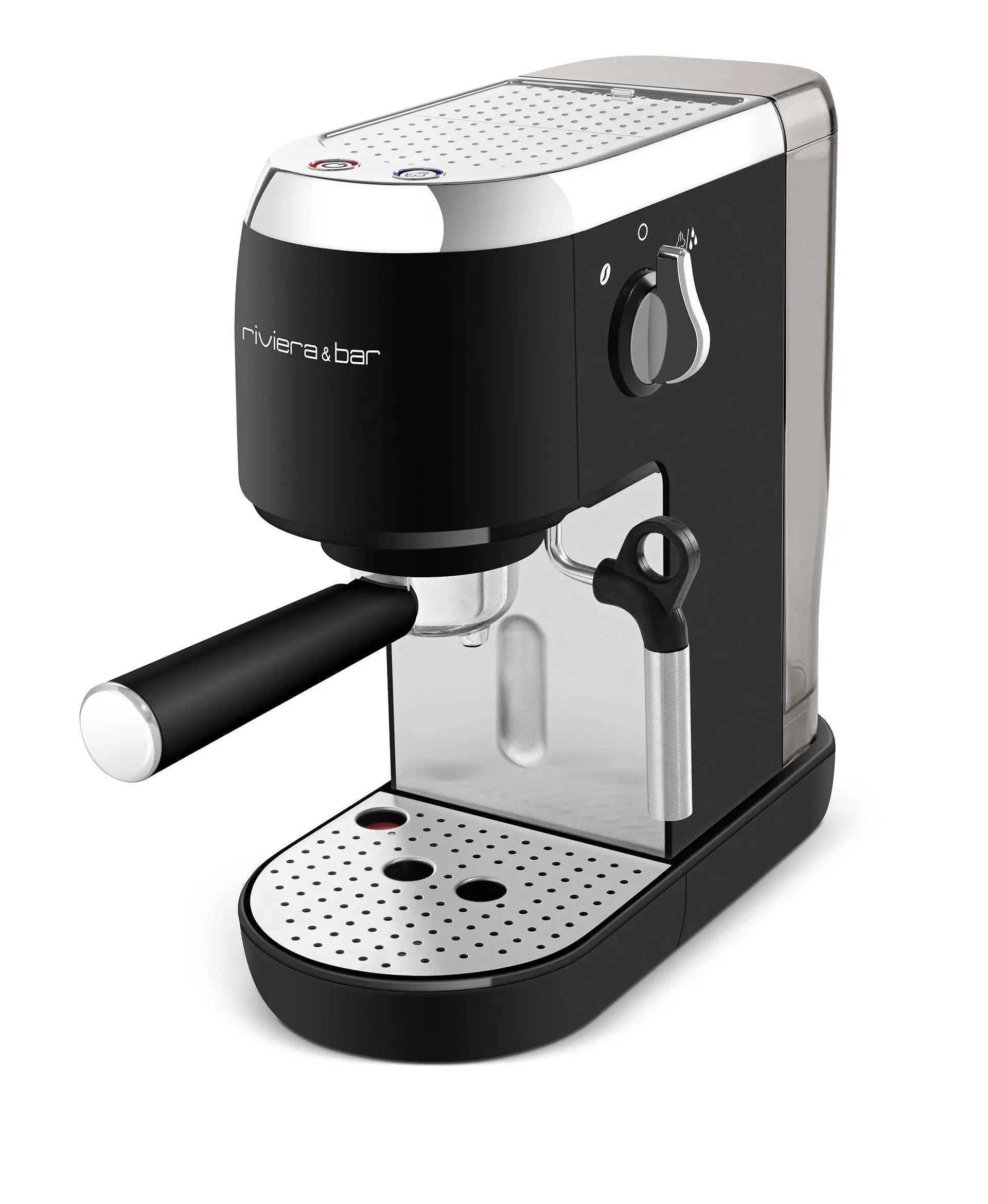 Zwart met zilveren espressomachine.