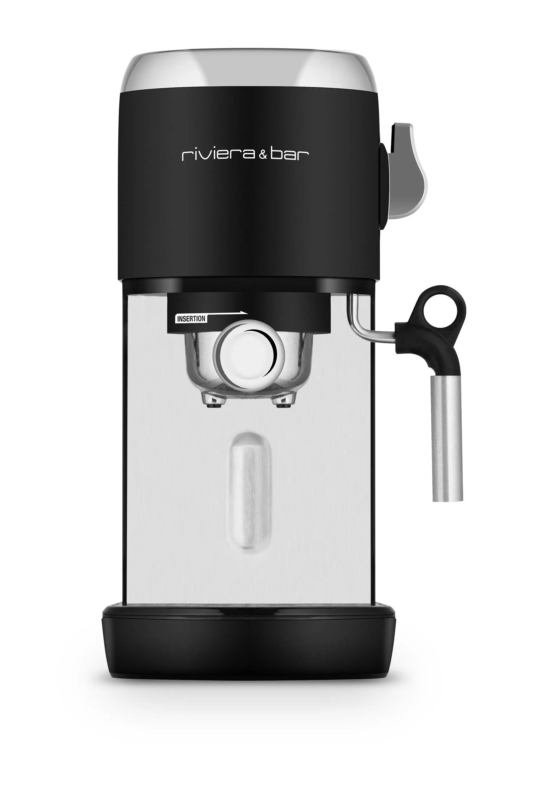 Zwart met zilveren espressomachine.