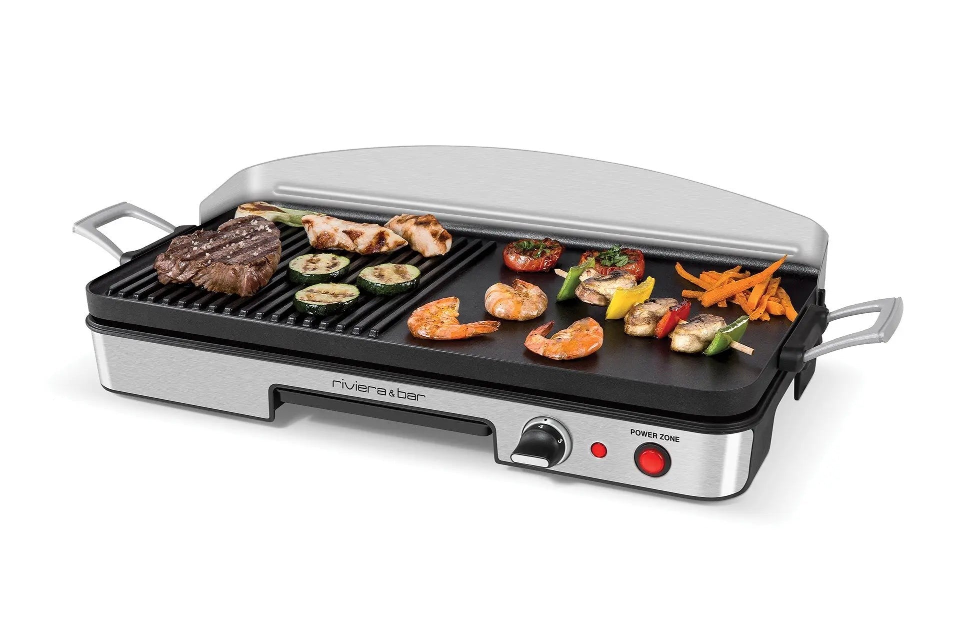 Elektrische grill met verschillende soorten voedsel.