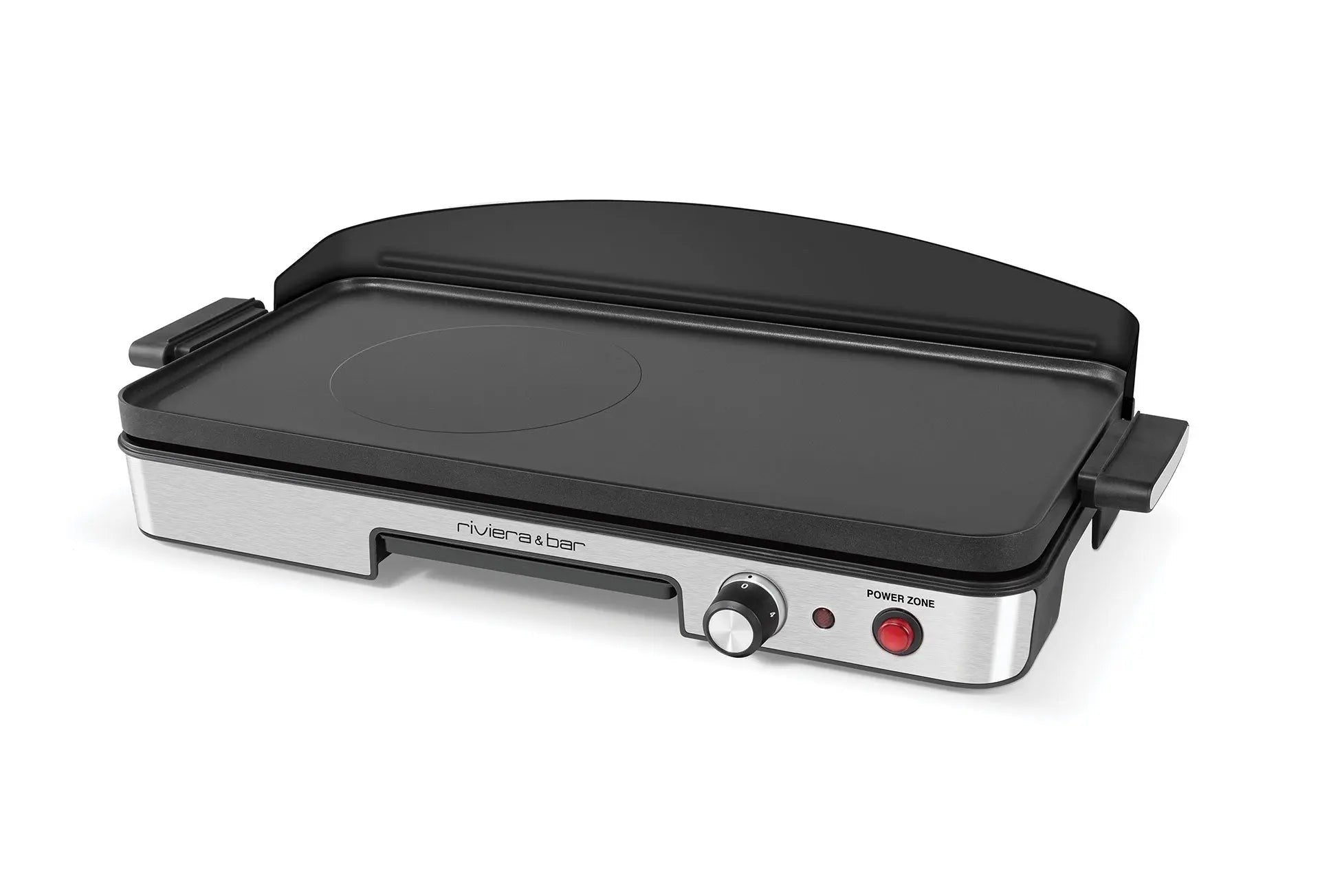 Elektrische plancha Riviera & Bar in zwart en zilver.