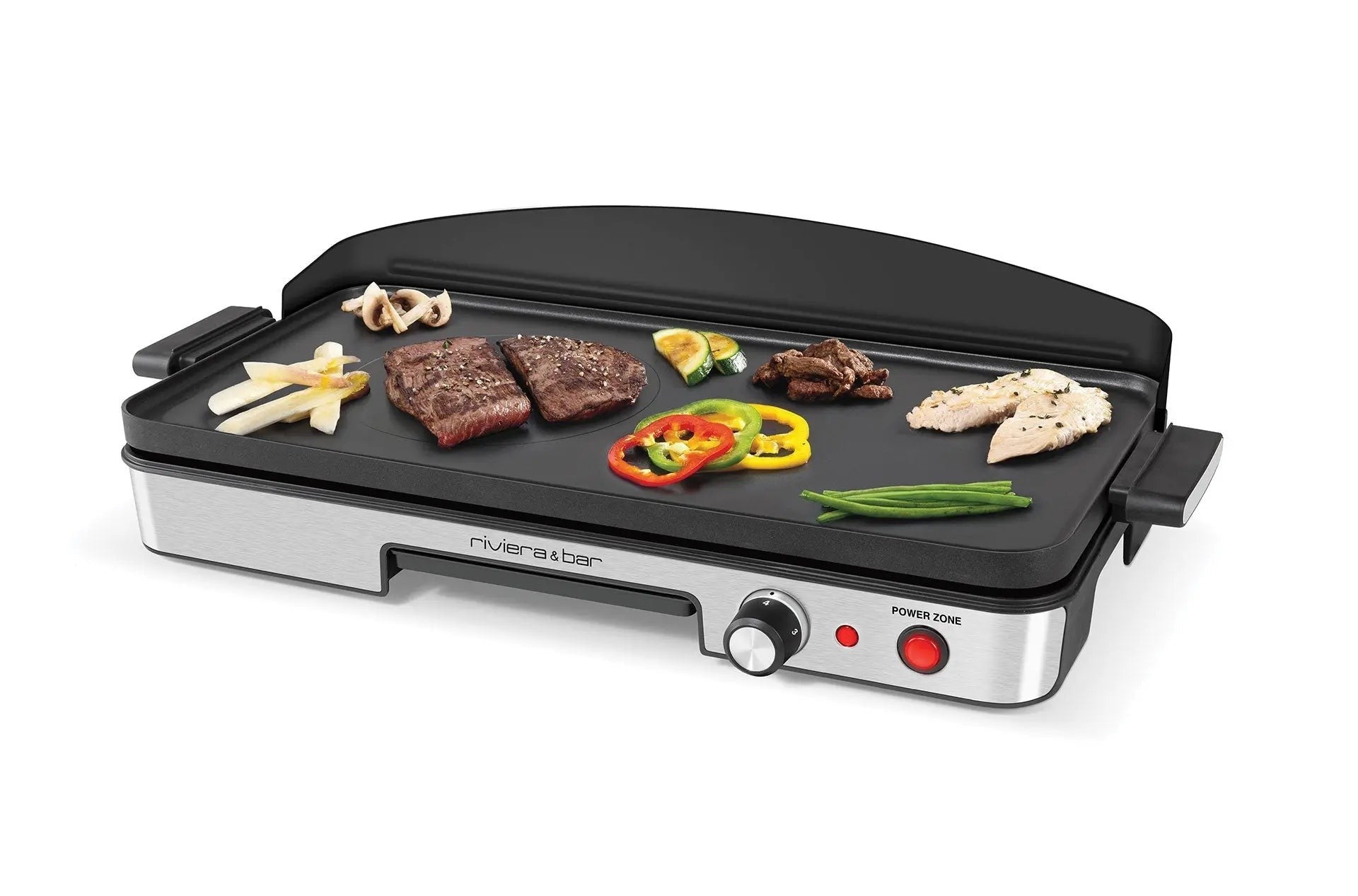 Elektrische grill met verschillende gerechten.