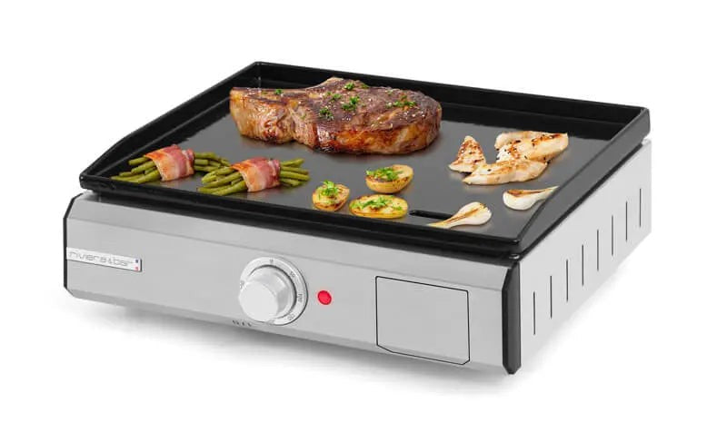 Plancha met biefstuk, sperziebonen en aardappelen.