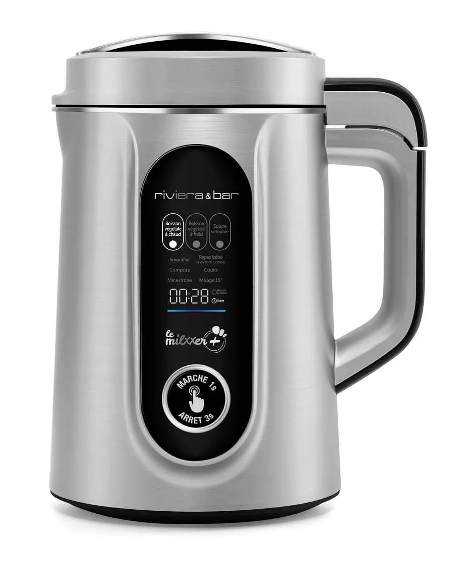 Multifunctionele keukenmachine van zilverkleurig metaal.