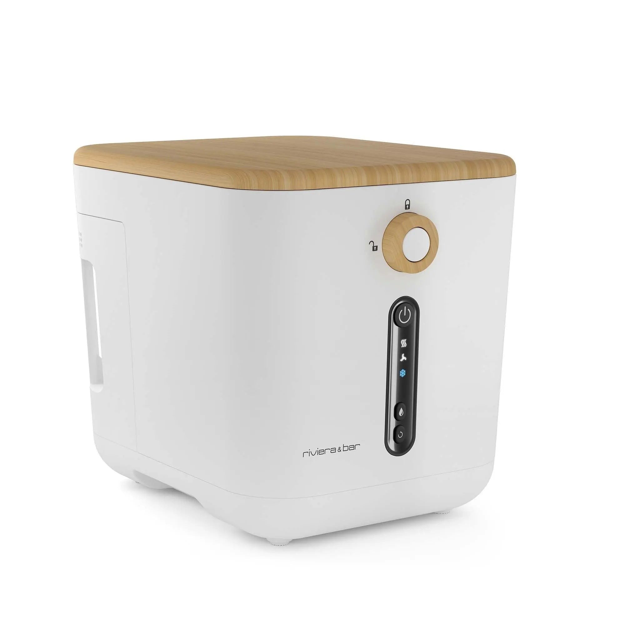 Luchtbevochtiger van wit en licht hout.