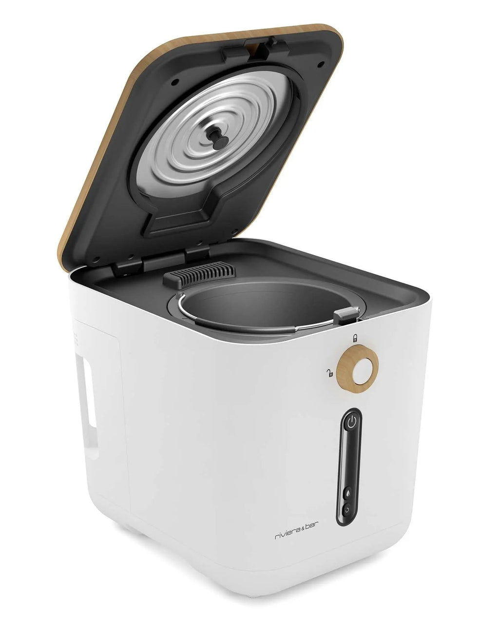 Witte en beige elektrische composteerbak.