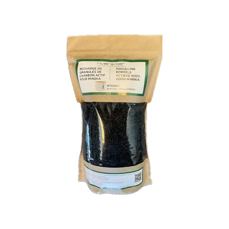 Zak actieve koolkorrels voor Minsk, bruin en transparant.