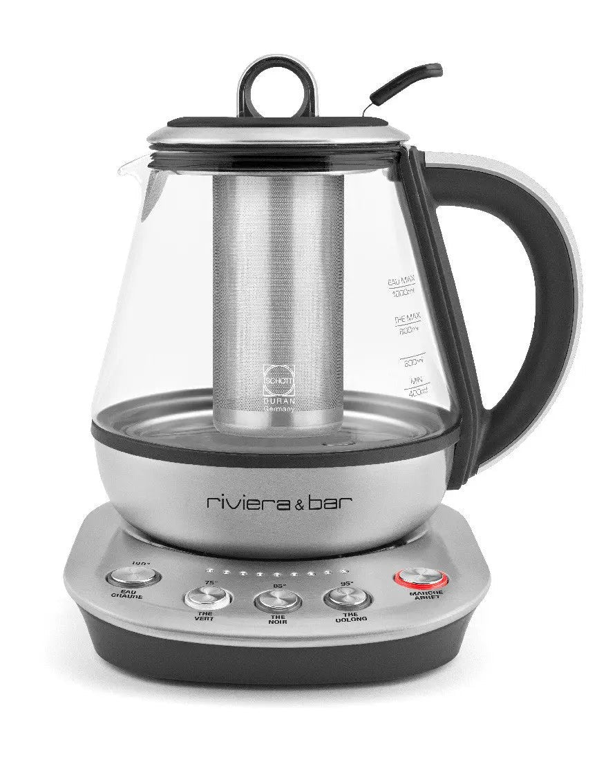 Glazen en metalen waterkoker.