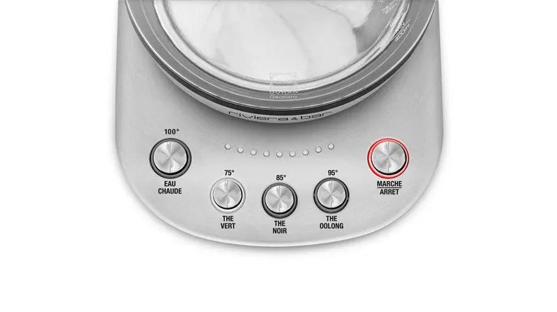 Hier is een alternatieve tekst: Detail van een elektrische waterkoker Riviera & Bar met temperatuurregelknoppen.