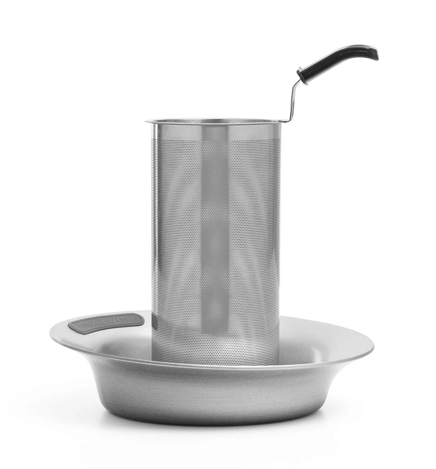 Metalen thee-ei met standaard.